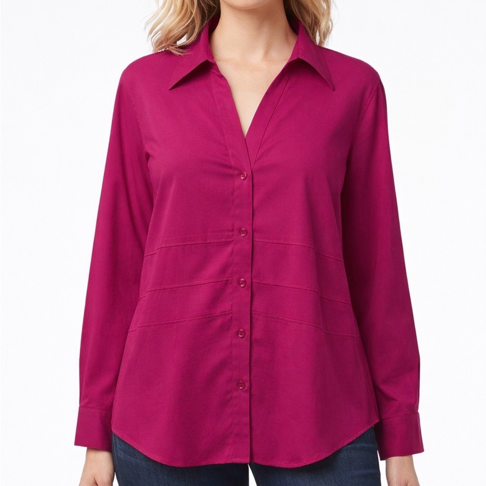 Style & Co Petites Women’s Size 16P Magenta Pink Pintuck Button Front Blouse Top
